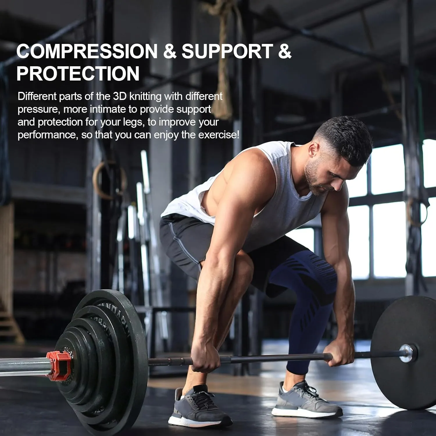 Leg Compression Sleeve 1 Pair Long Knee Braces for Women and Men Knee Support with Non Slip Silicone for Sports Running