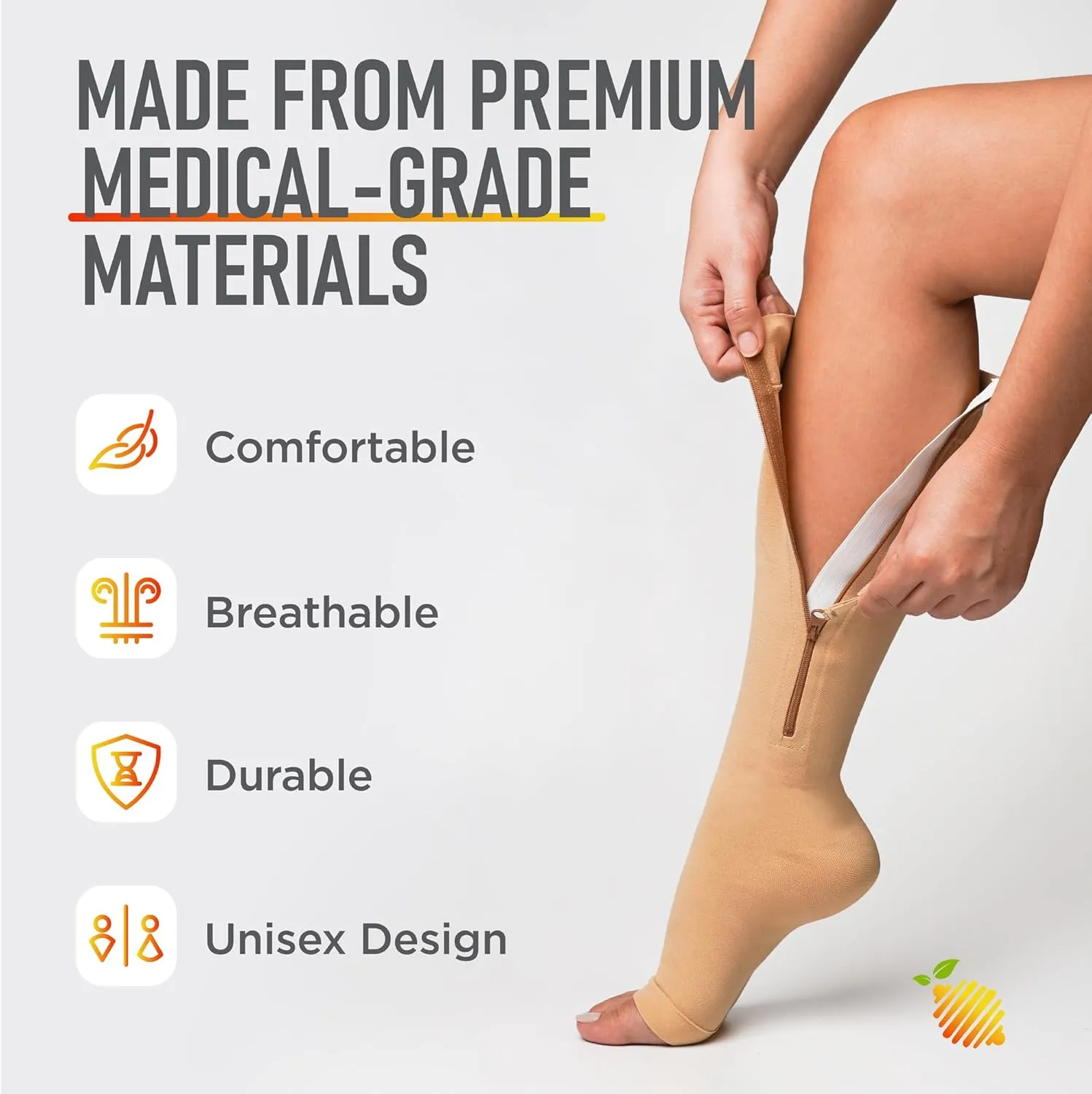 Lemon Hero Zipper Compression Socks 15-20 mmHg Open Toe, Medical Zip Up Compression Stockings for Women and Men - Improves Blood Circulation, Relieves Pain & Swelling