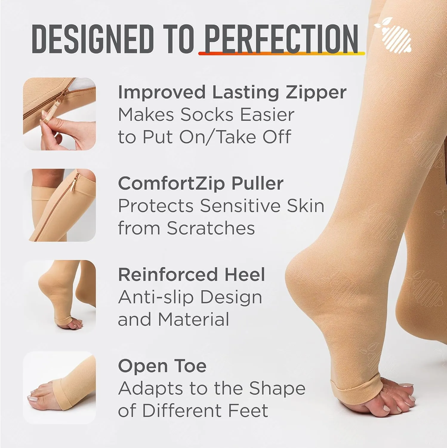 Lemon Hero Zipper Compression Socks 15-20 mmHg Open Toe, Medical Zip Up Compression Stockings for Women and Men - Improves Blood Circulation, Relieves Pain & Swelling