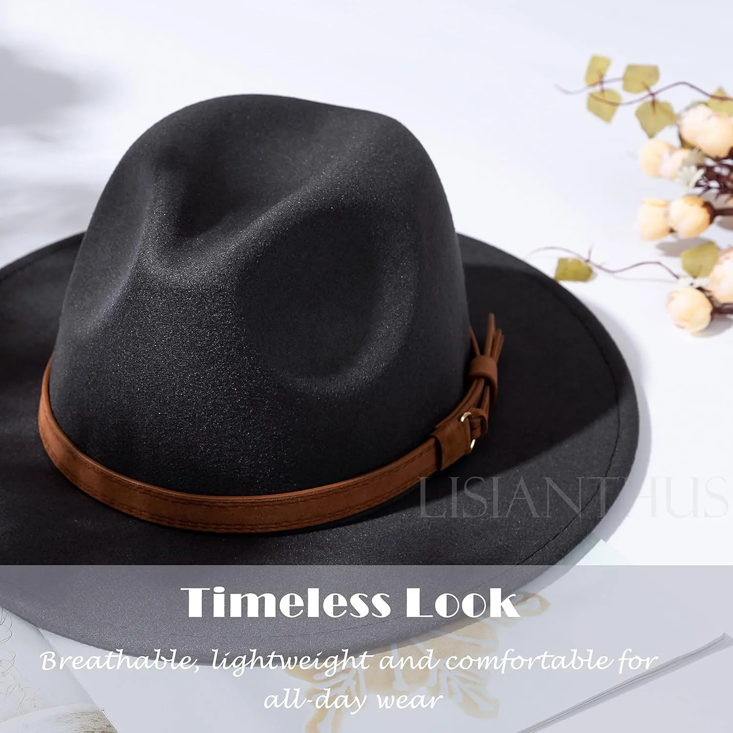 Lisianthus Men & Women Vintage Wide Brim Fedora Hat with Belt Buckle