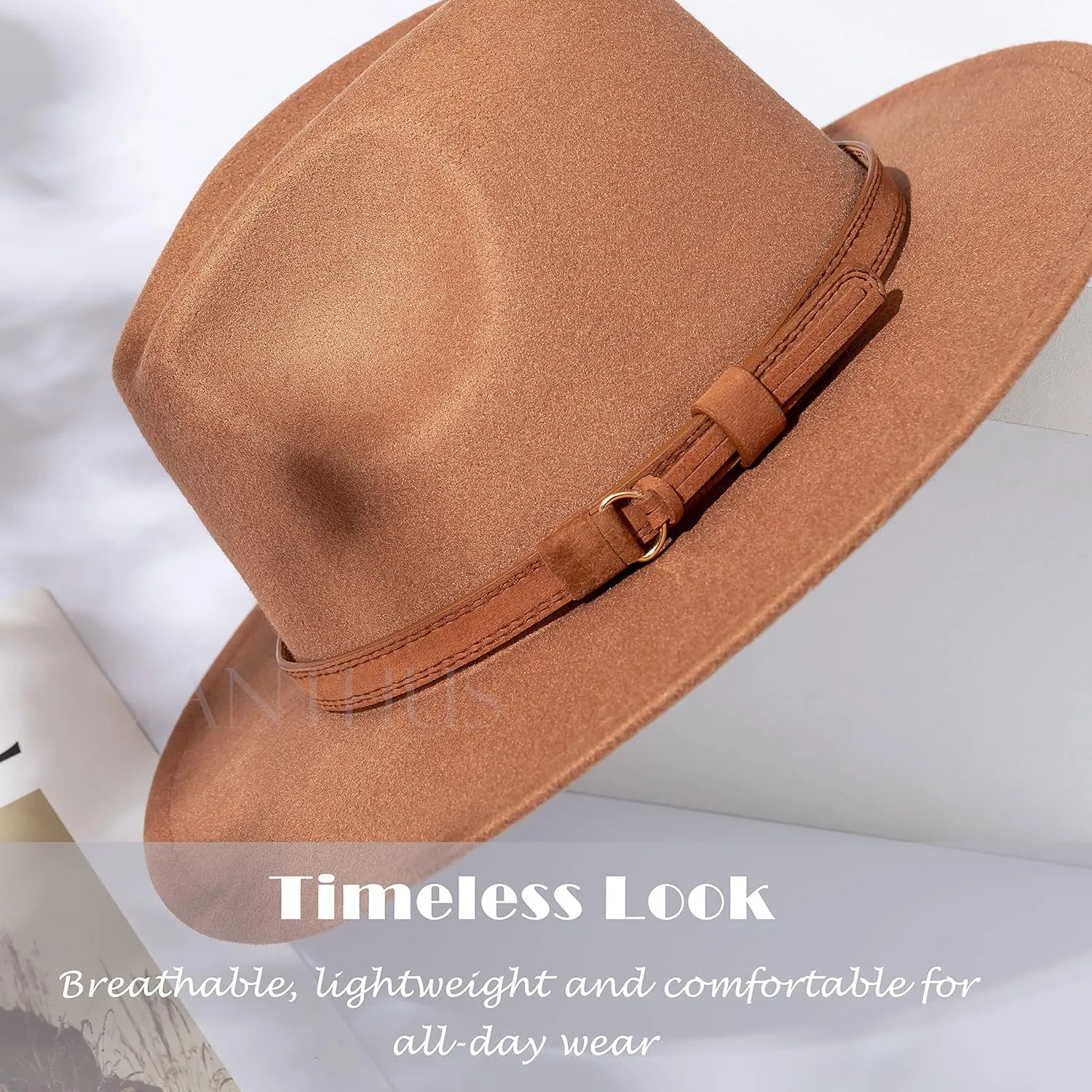 Lisianthus Men & Women Vintage Wide Brim Fedora Hat with Belt Buckle