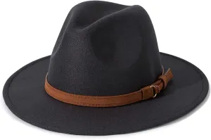Lisianthus Men & Women Vintage Wide Brim Fedora Hat with Belt Buckle