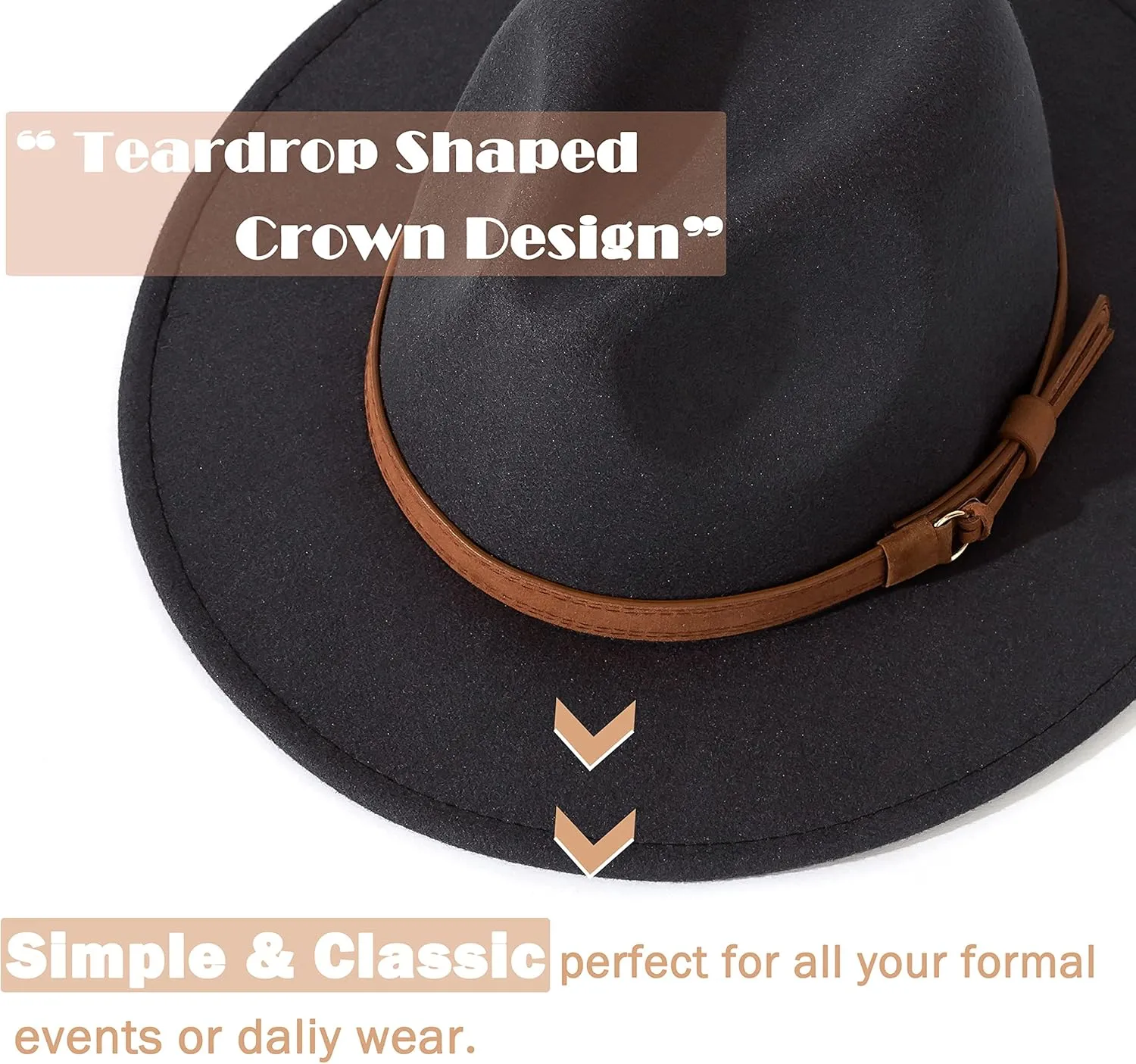 Lisianthus Men & Women Vintage Wide Brim Fedora Hat with Belt Buckle