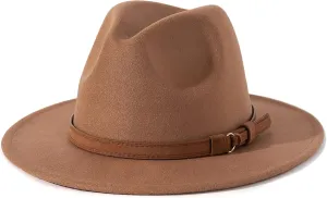 Lisianthus Men & Women Vintage Wide Brim Fedora Hat with Belt Buckle