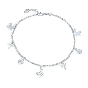Nature Garden Butterfly Anklet Ankle Bracelet Sterling Silver 9-10 Inch
