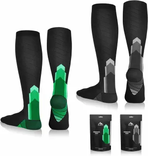 NEWZILL Medical Compression Socks for Women & Men Circulation 20-30 mmHg, Best Support for Running Athletic Cycling Nursing Travel Work and Fitness (L/XL Green & Graysword 2 Pairs)