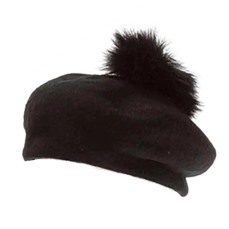 Ostrich Pom Pom Wool Beret Cap by DNMC