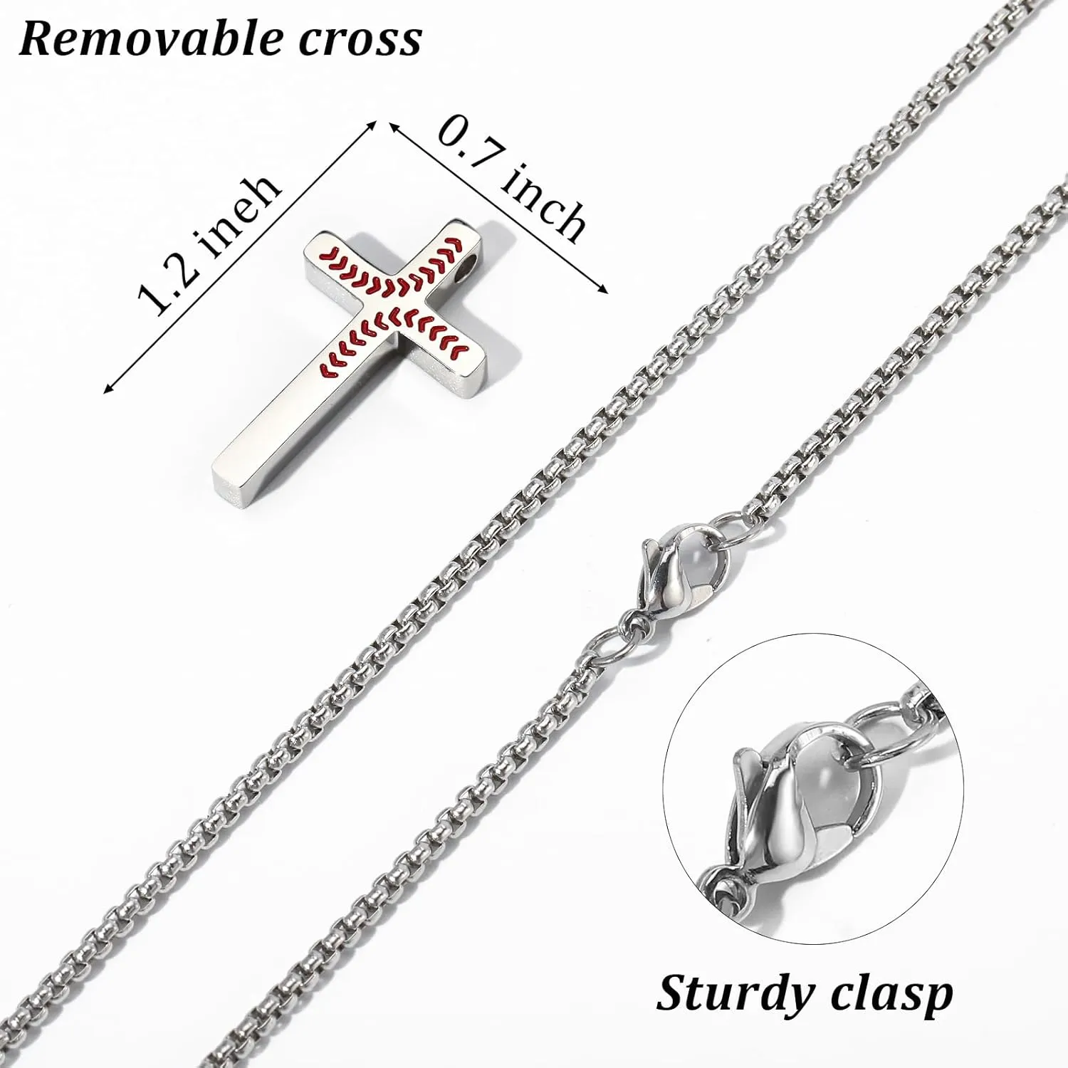 P. BLAKE Baseball Cross Necklace for Boys Men, Stainless Steel Cross Pendant Chain 16/18/20/22/24 Inches Baseball Accessories Valentines Day Christian Easter Birthday Jewelry Gifts