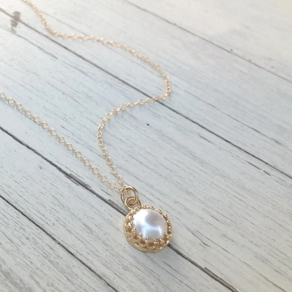 Pearl necklace white pearl pendant gold necklace