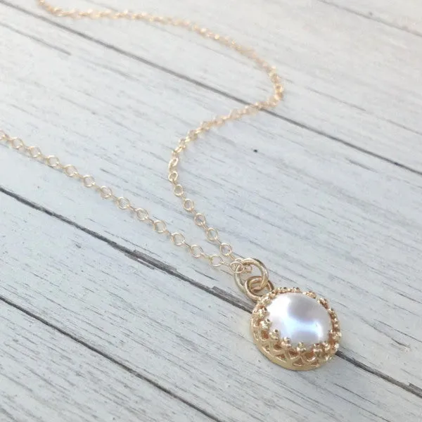 Pearl necklace white pearl pendant gold necklace