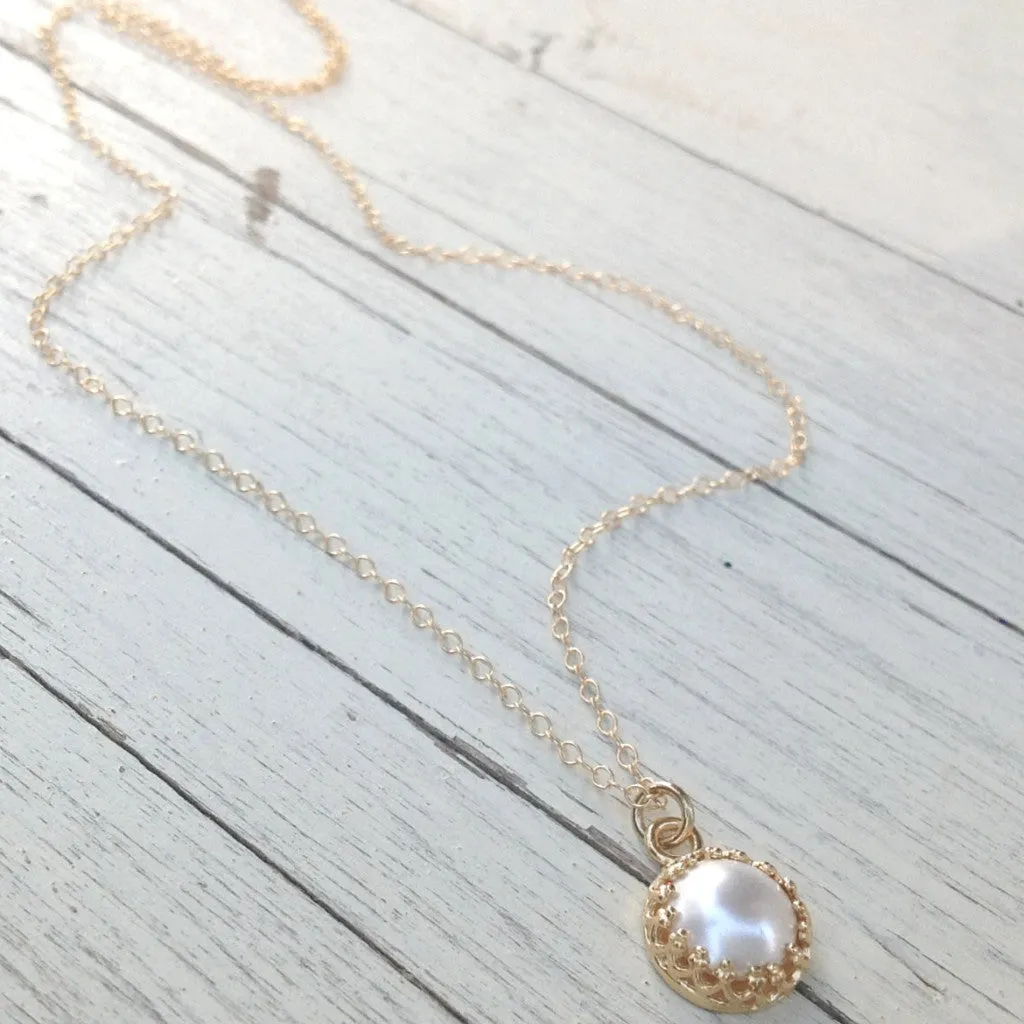 Pearl necklace white pearl pendant gold necklace