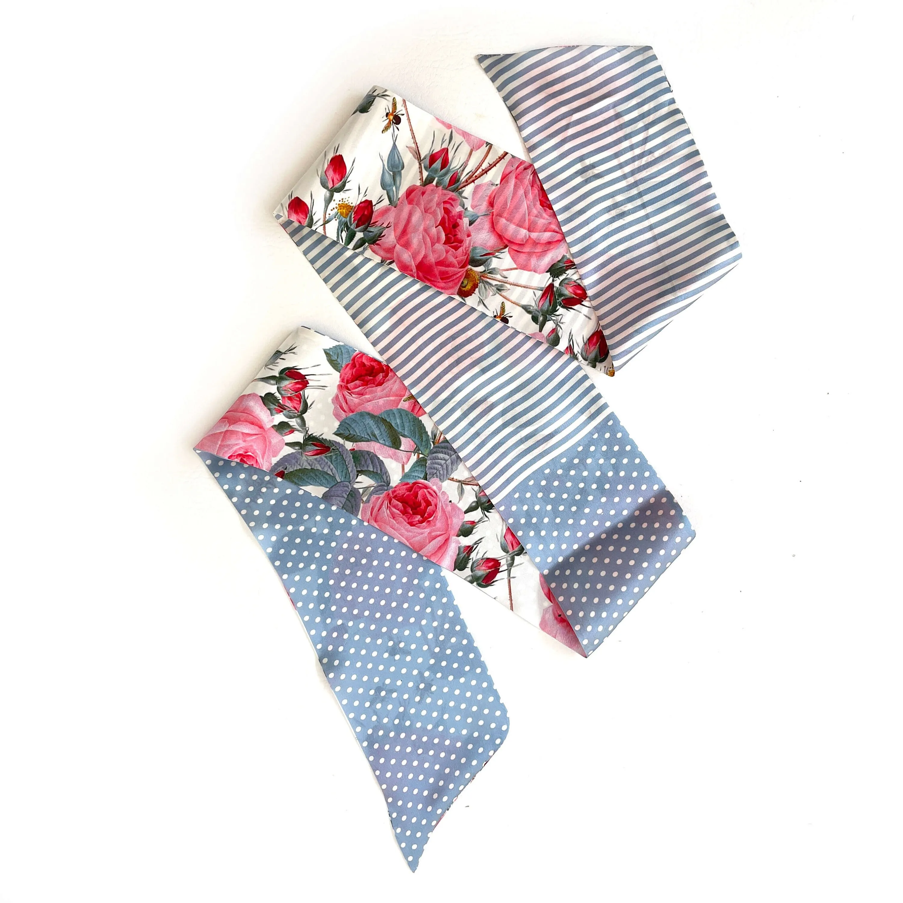 Pure Silk Scarf, Roses, Stripes and Dots Scarf, Hair Scarf, Neck Scarf, Headband, Designer Scarf, 100% Pure Silk