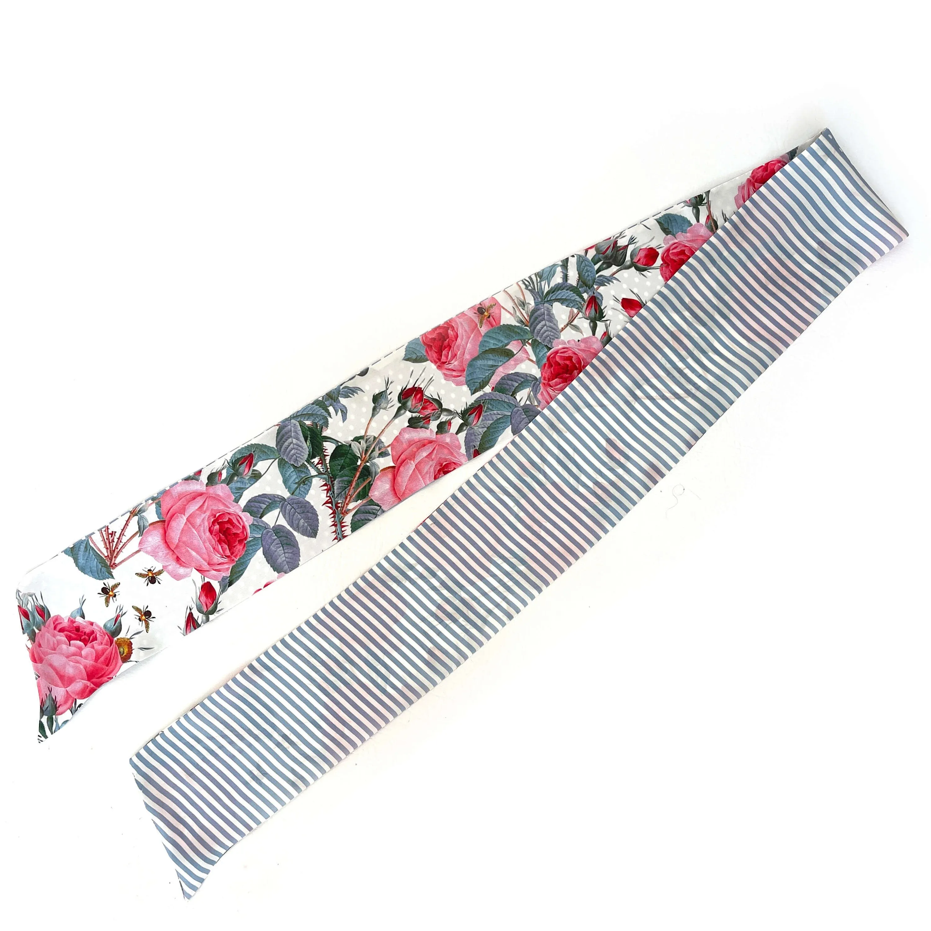 Pure Silk Scarf, Roses, Stripes and Dots Scarf, Hair Scarf, Neck Scarf, Headband, Designer Scarf, 100% Pure Silk