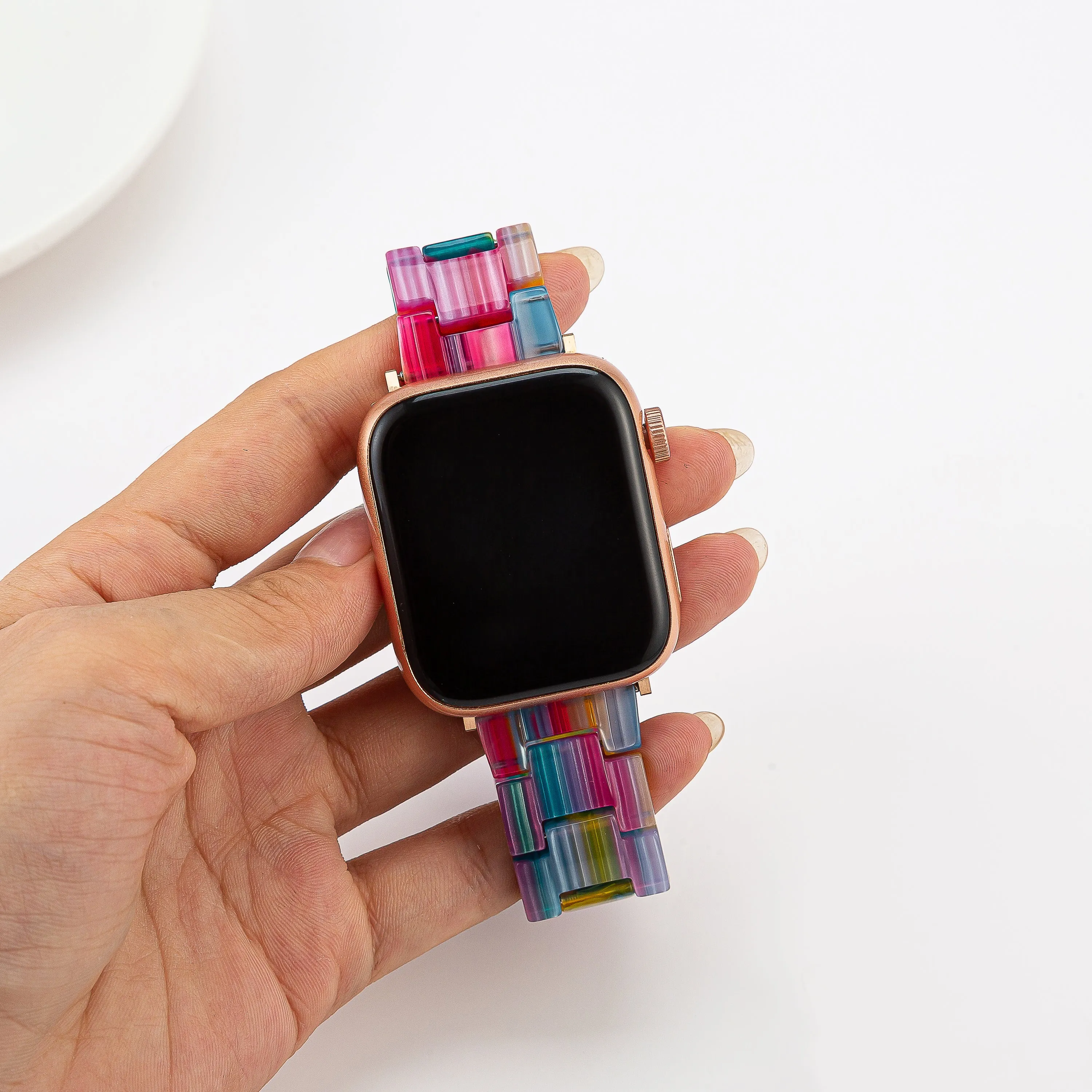 Resin Rainbow Strap / Rose Gold Buckle - 38mm, 40mm, 41mm