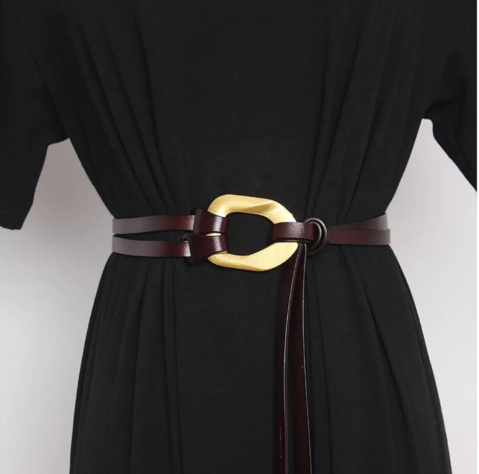 Retro double strip belt metal buckle hundred match jacket suit decorative pants belt skirt belt