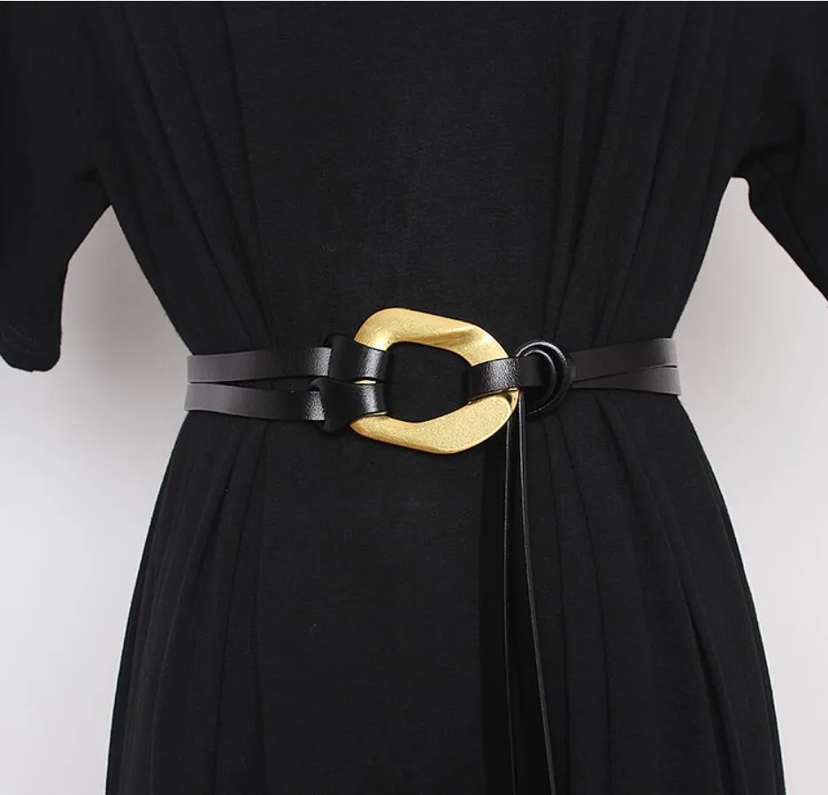Retro double strip belt metal buckle hundred match jacket suit decorative pants belt skirt belt