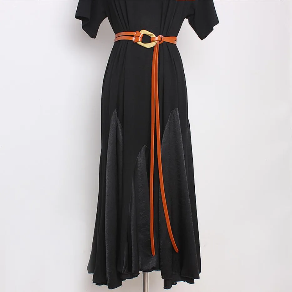 Retro double strip belt metal buckle hundred match jacket suit decorative pants belt skirt belt