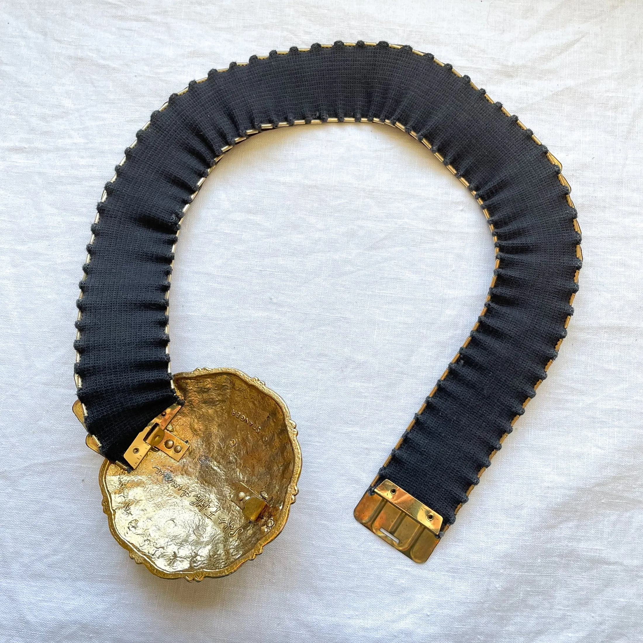 Saks Fifth Ave/Stanger Vintage Fish Scale Expanding Belt, 4" Statement Buckle