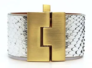 SALE Wide Silver Python Jigsaw Cuff