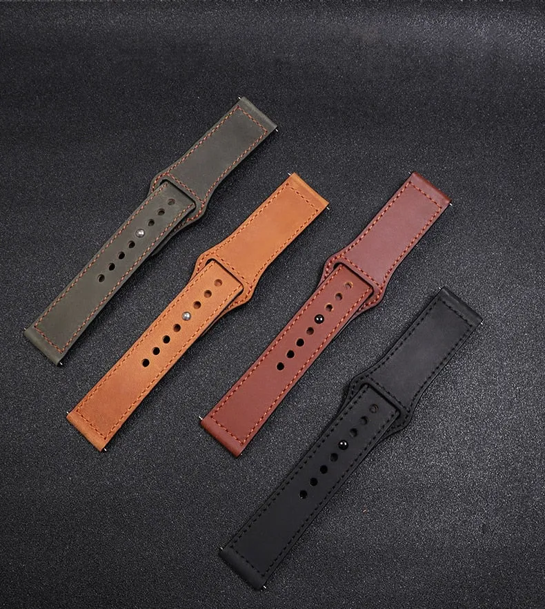 Samsung Galaxy Watch 4 40mm 44mm/Classic/Active 2 40mm 44mm/Galaxy Watch 3 41mm | Leather Wristband Strap | Black
