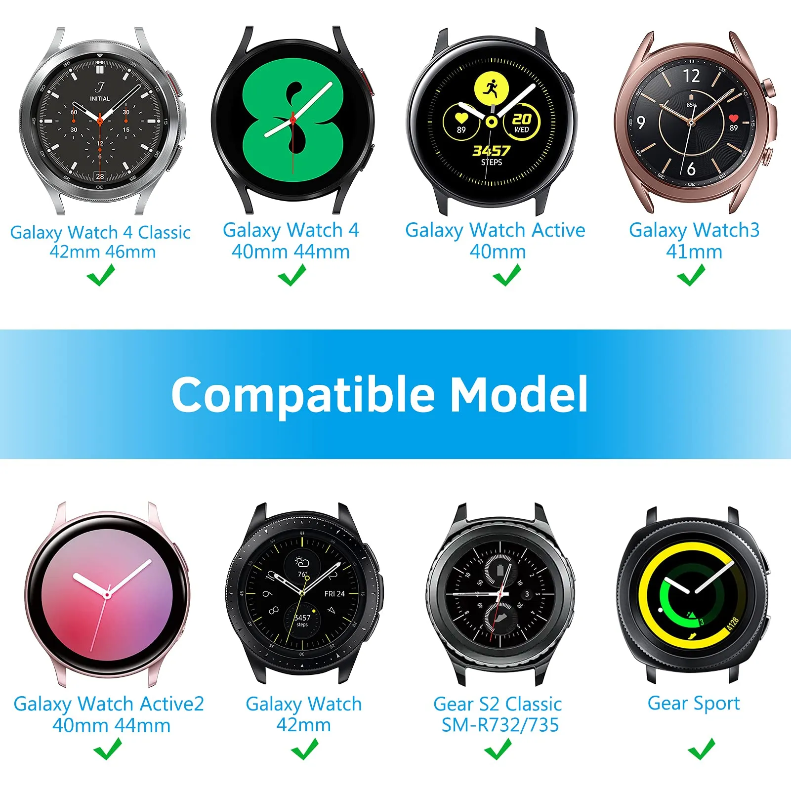 Samsung Galaxy Watch 4 40mm 44mm/Classic/Active 2 40mm 44mm/Galaxy Watch 3 41mm | Leather Wristband Strap | Black