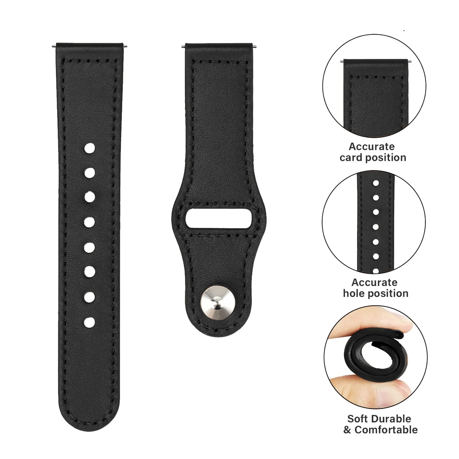Samsung Galaxy Watch 4 40mm 44mm/Classic/Active 2 40mm 44mm/Galaxy Watch 3 41mm | Leather Wristband Strap | Black