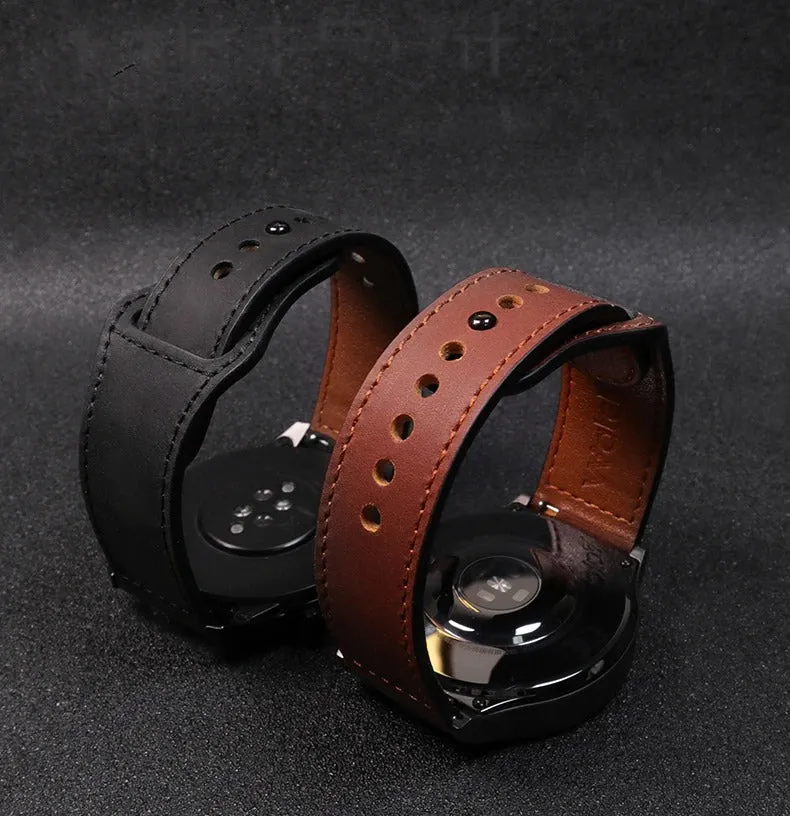 Samsung Galaxy Watch 4 40mm 44mm/Classic/Active 2 40mm 44mm/Galaxy Watch 3 41mm | Leather Wristband Strap | Black