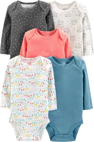 Simple Joys by Carter's Baby Girls' Long-Sleeve Bodysuit, Pack of 5
