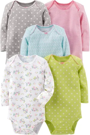 Simple Joys by Carter's Baby Girls' Long-Sleeve Bodysuit, Pack of 5