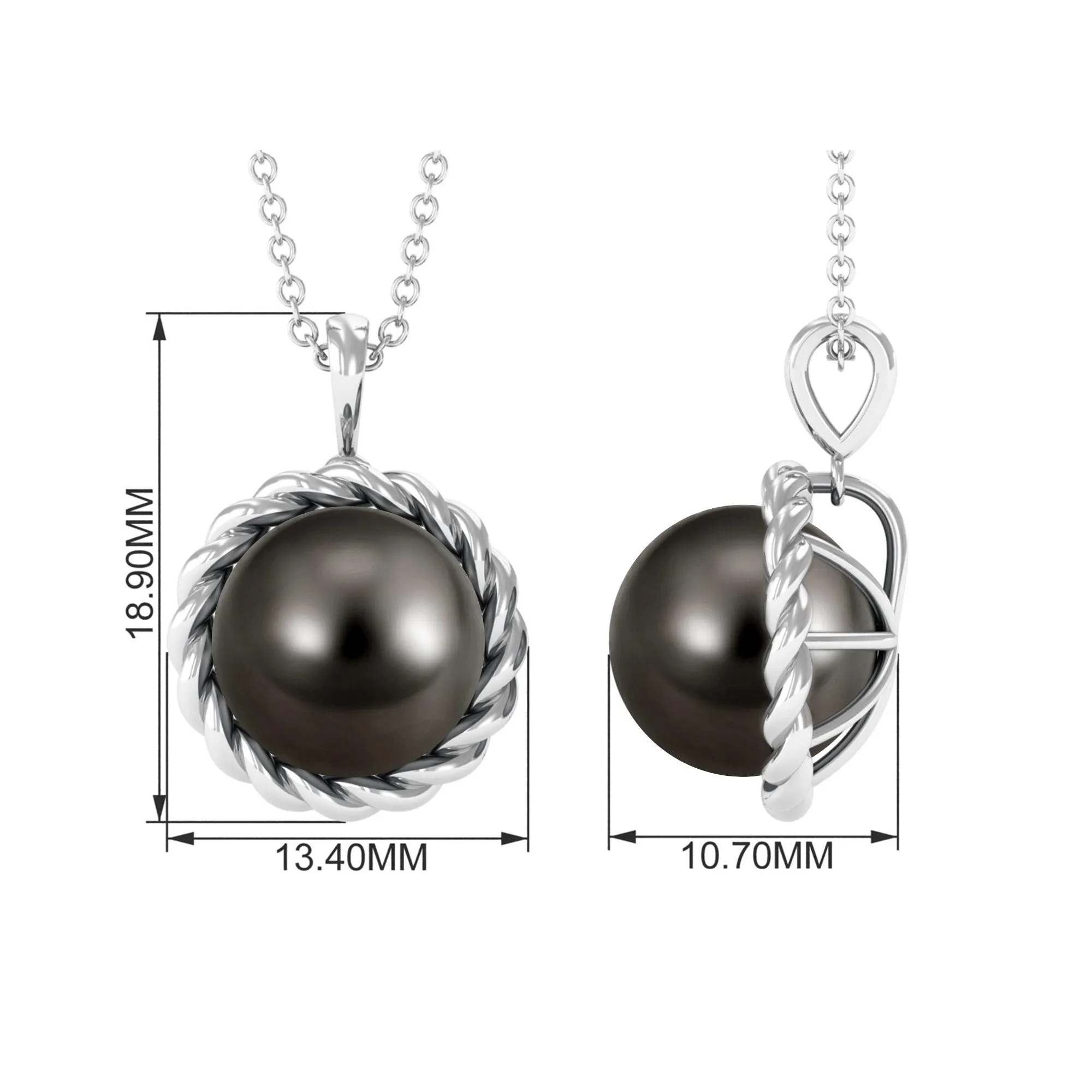 Tahitian Pearl Solitaire Pendant in Twisted Rope Frame