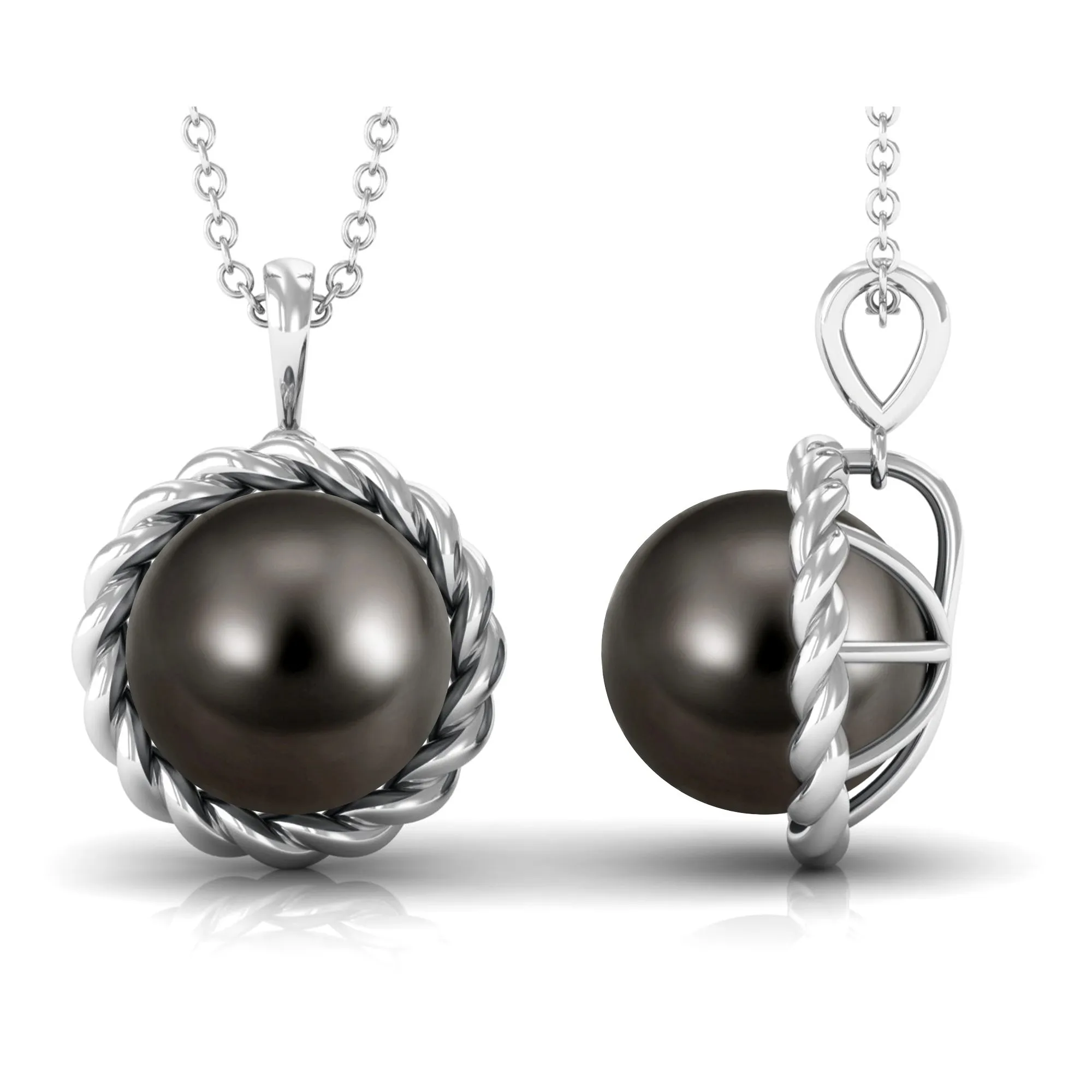 Tahitian Pearl Solitaire Pendant in Twisted Rope Frame