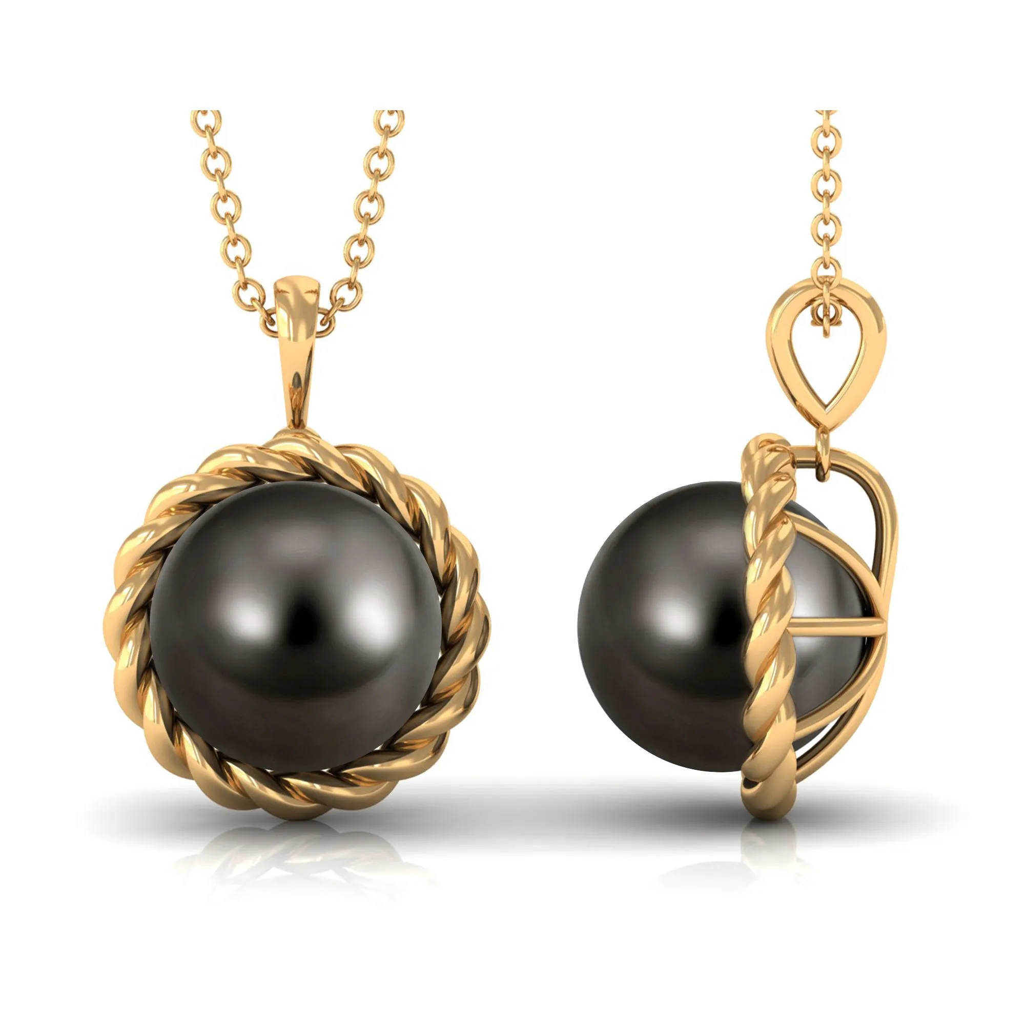 Tahitian Pearl Solitaire Pendant in Twisted Rope Frame