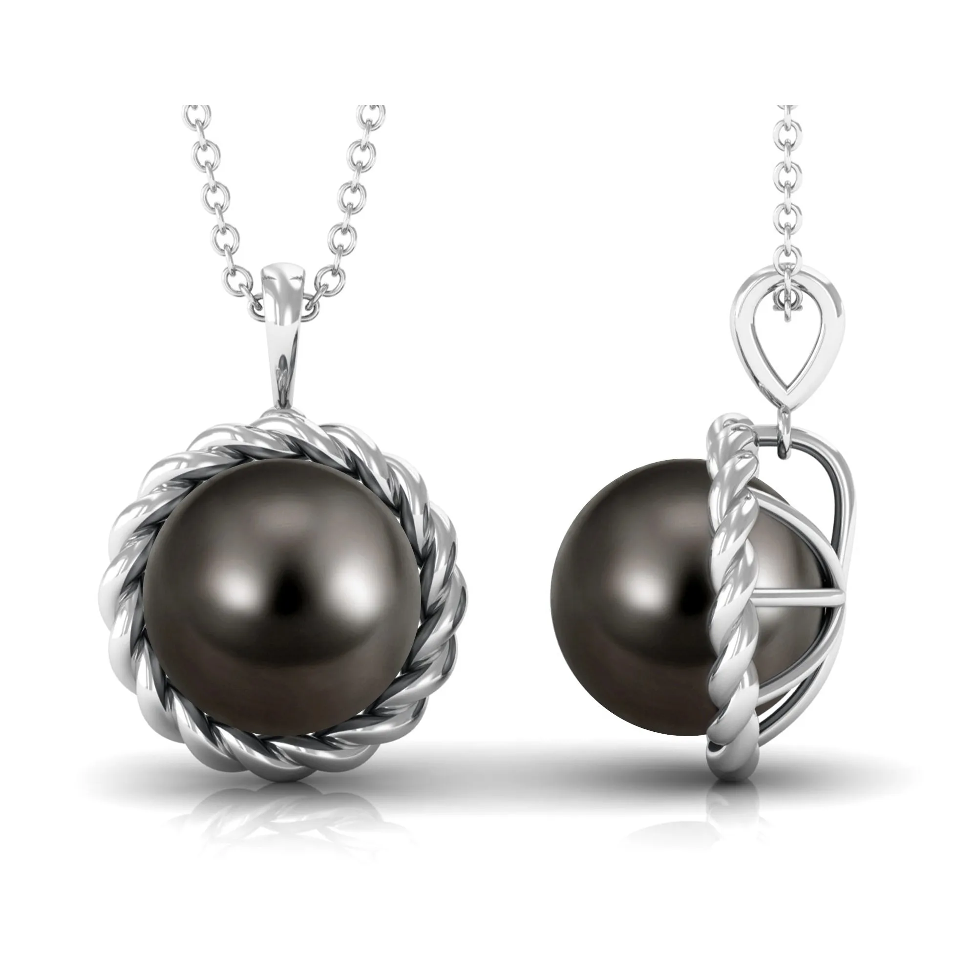 Tahitian Pearl Solitaire Pendant in Twisted Rope Frame