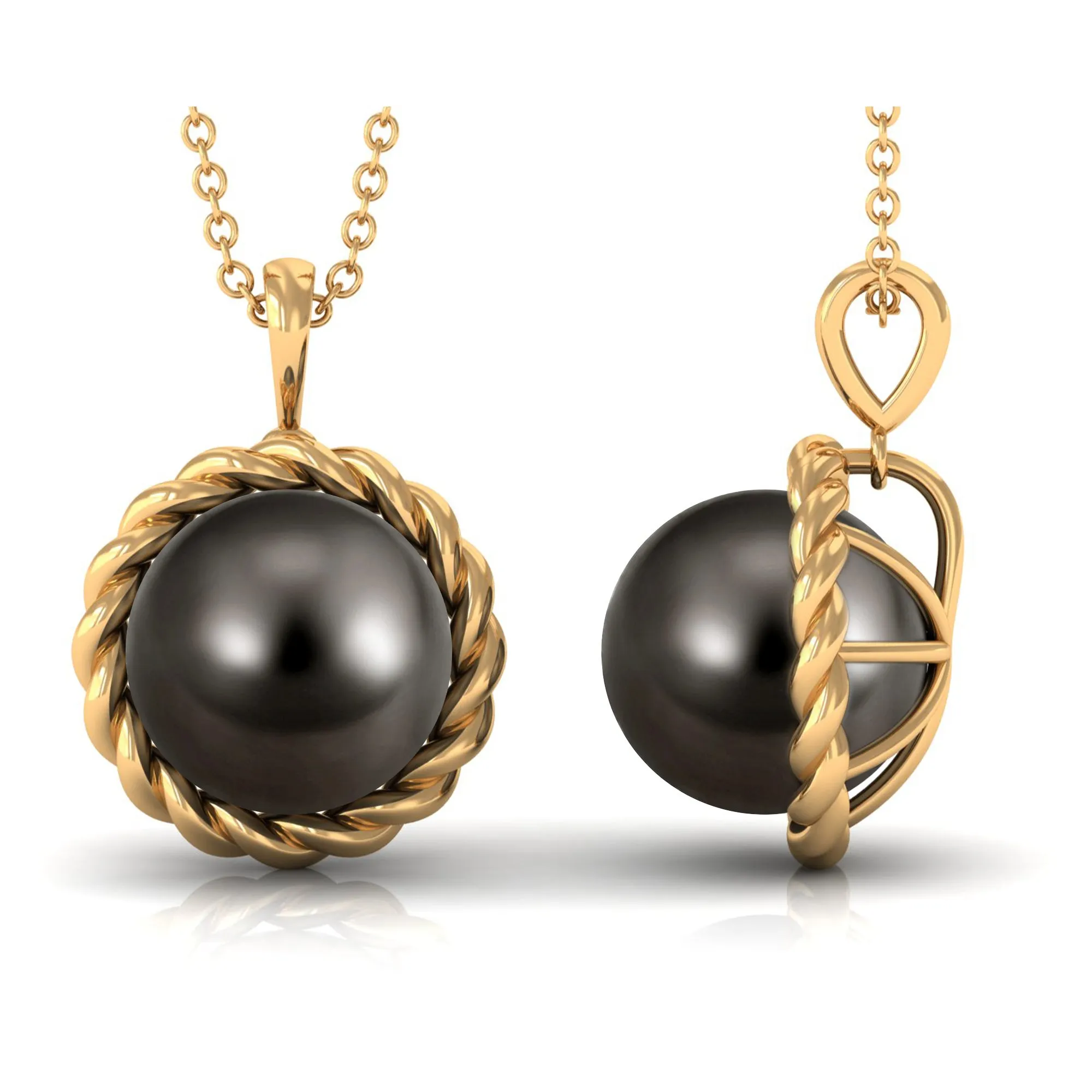 Tahitian Pearl Solitaire Pendant in Twisted Rope Frame
