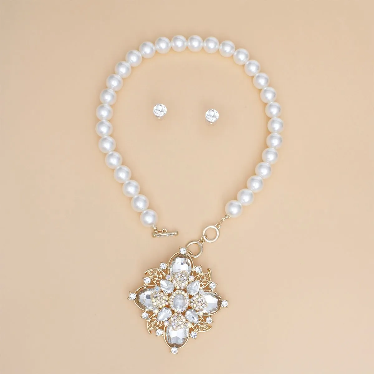 Toggle Pearl Gold Heirloom Pendant Necklace Set