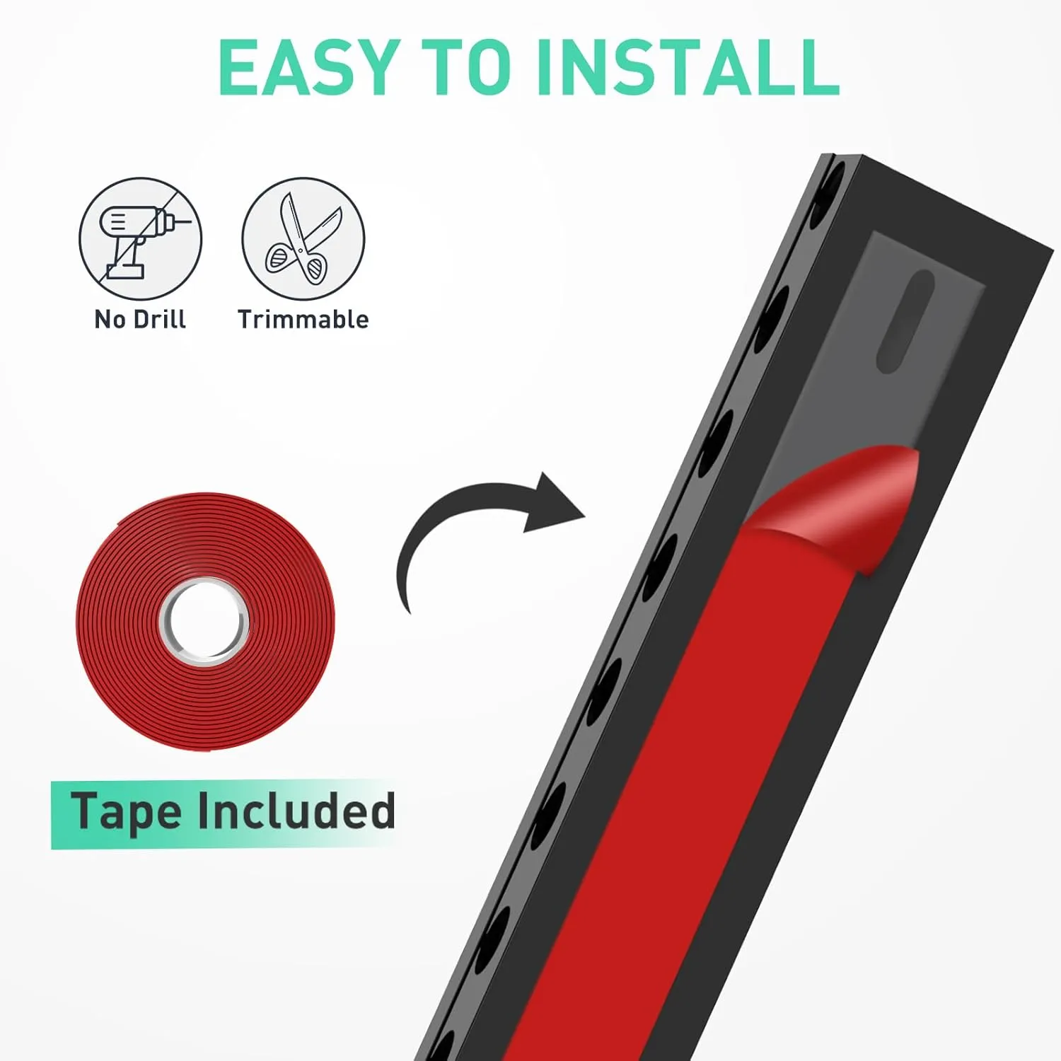 Updated Cable Raceway Kit - 77 (5x15.4) Inch Open Slot Wire Covers for Cords, Under Desk Cable Management System to Hide Under Desk/Tv/Computer/Net/Power Cords, (Pack 5)