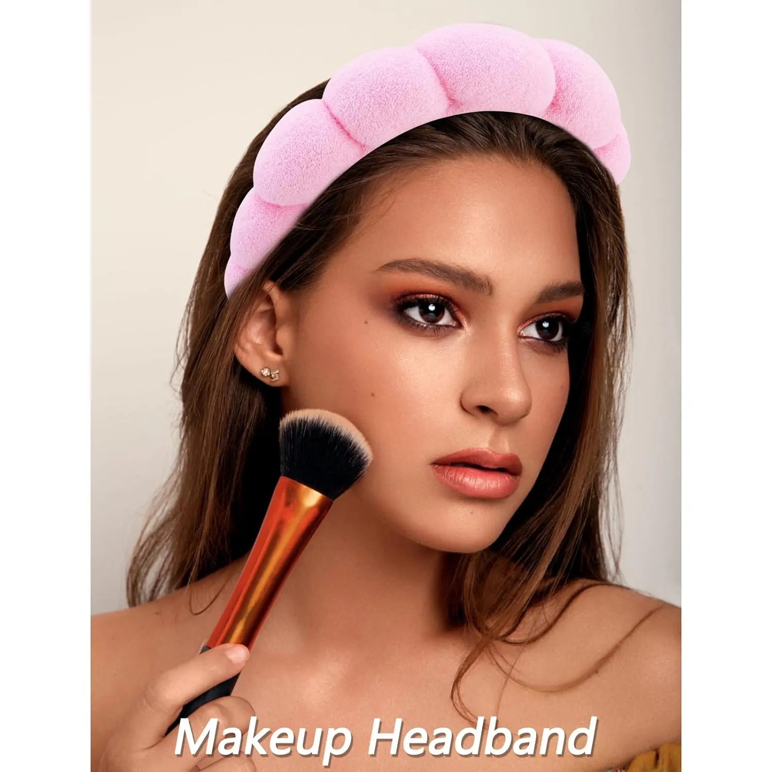 VELSCRUN Spa Headbands for Wash Face, Makeup Headband, Facial Skincare Headbands, 5 Pcs Pink Puffy Sponge Spa Headband Bow Tie Hair Band Hair Clips Wristband Set Women Girls Accessories