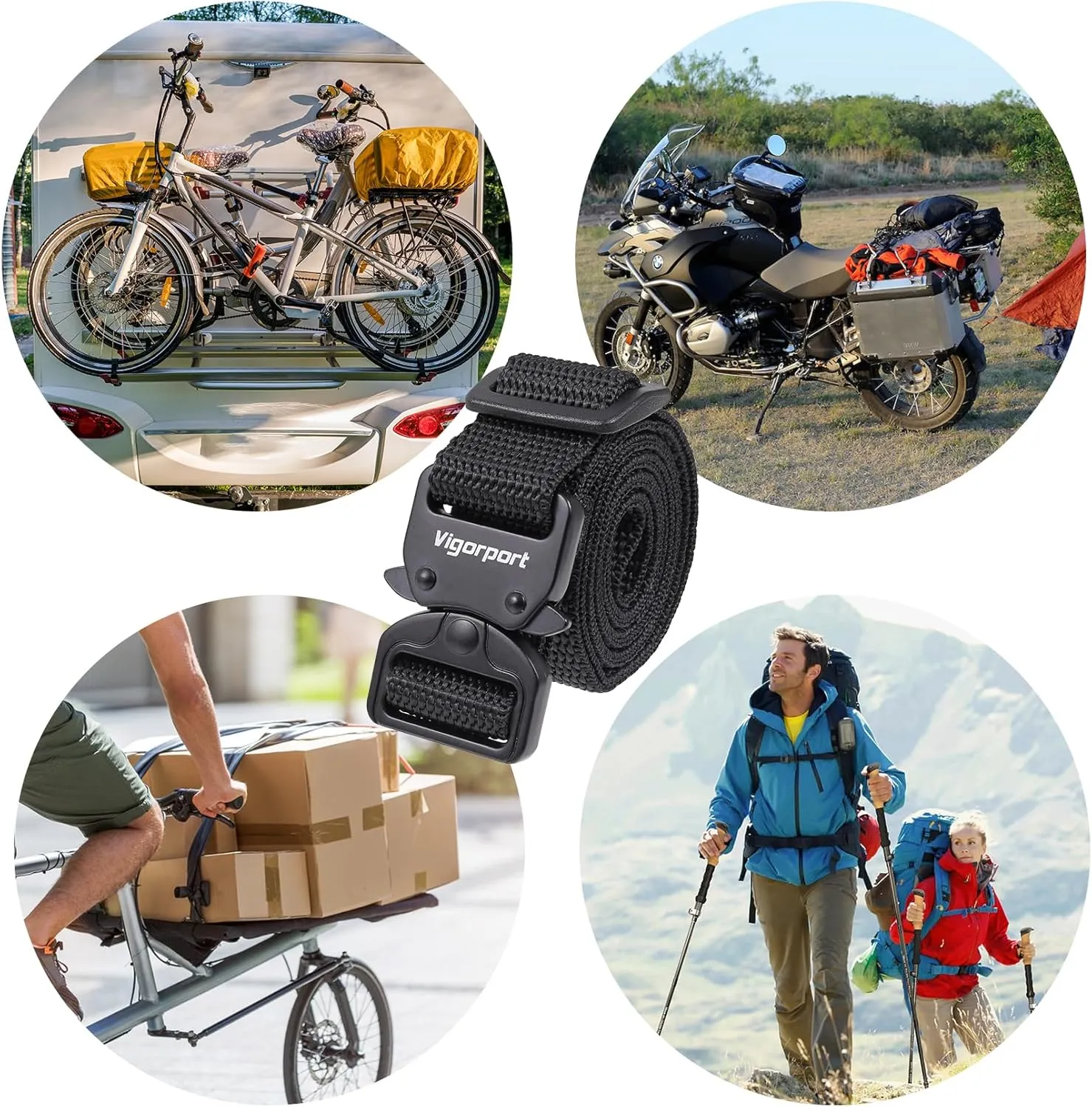 Vigorport Utility Straps with Quick Release Metal Buckle, Nylon Backpack Accessory Sleeping Bag Strap, Adjustable for Hiking, Travel, Outdoor Sports-4 Pack (0.75" W-40 L)
