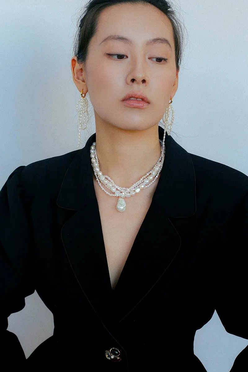 Vintage French Natural Pearl Baroque Multi-layer Necklace