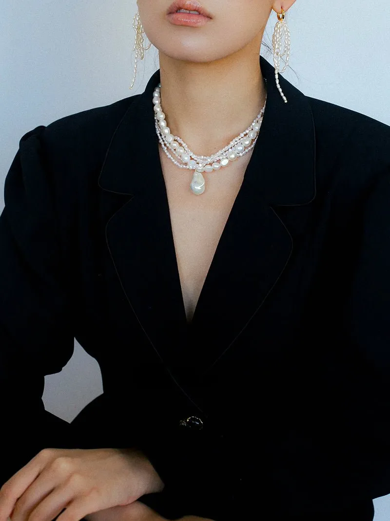 Vintage French Natural Pearl Baroque Multi-layer Necklace
