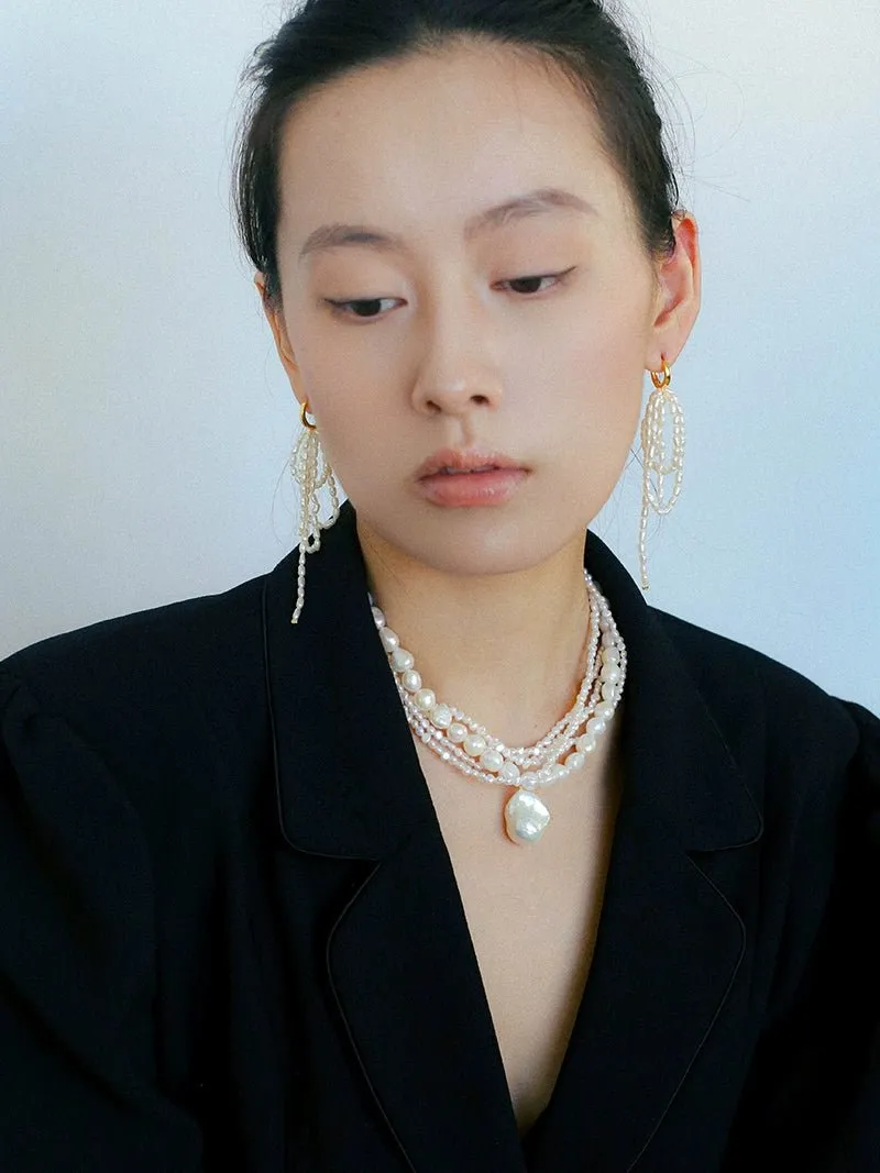 Vintage French Natural Pearl Baroque Multi-layer Necklace