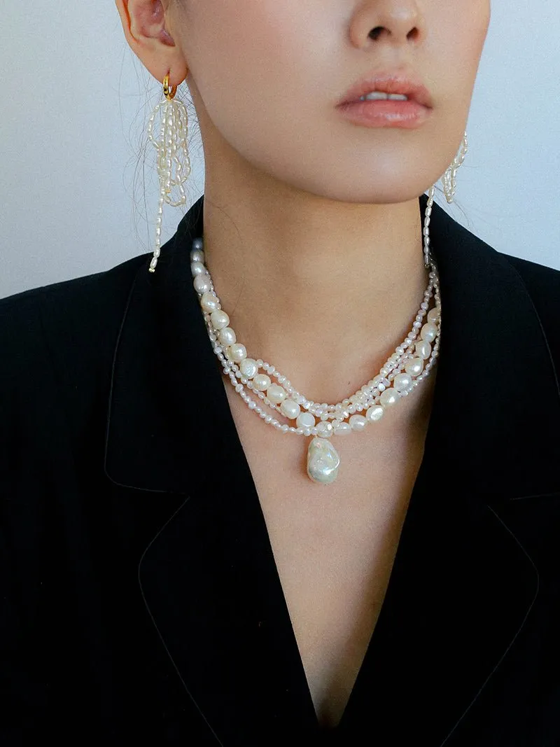 Vintage French Natural Pearl Baroque Multi-layer Necklace