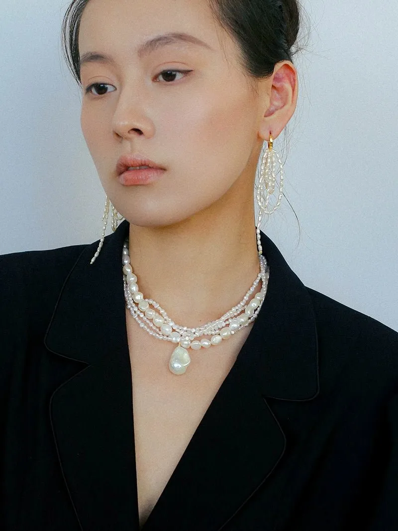 Vintage French Natural Pearl Baroque Multi-layer Necklace