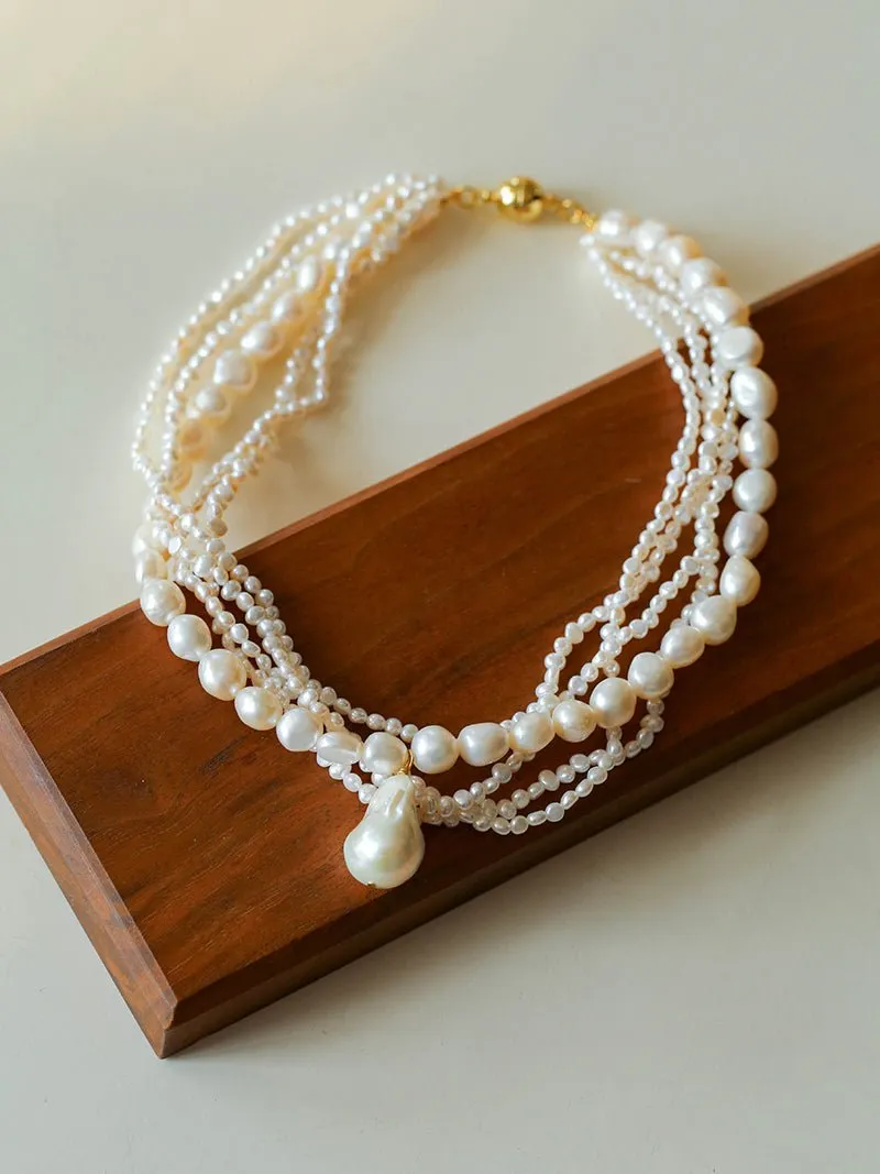Vintage French Natural Pearl Baroque Multi-layer Necklace