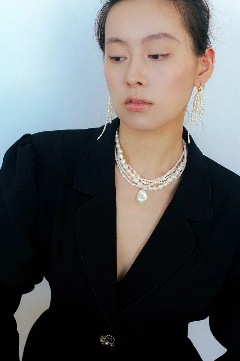 Vintage French Natural Pearl Baroque Multi-layer Necklace