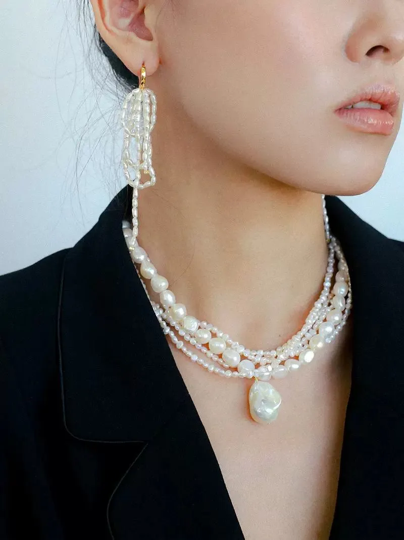 Vintage French Natural Pearl Baroque Multi-layer Necklace