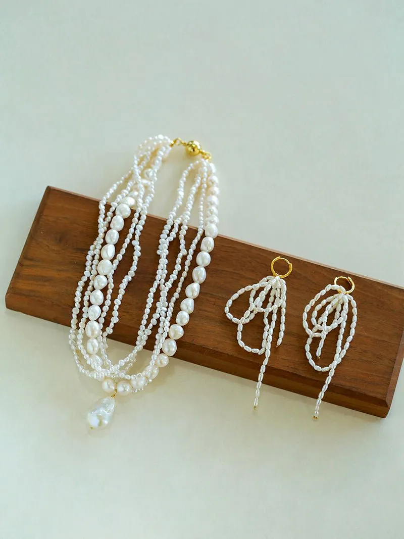 Vintage French Natural Pearl Baroque Multi-layer Necklace