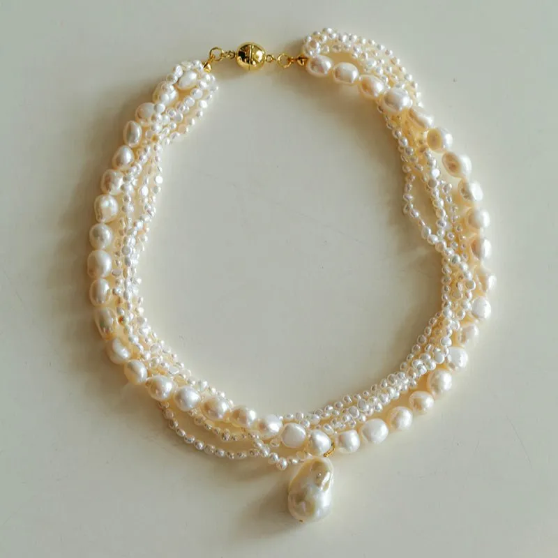 Vintage French Natural Pearl Baroque Multi-layer Necklace