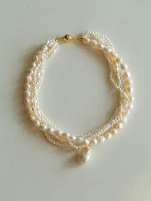 Vintage French Natural Pearl Baroque Multi-layer Necklace