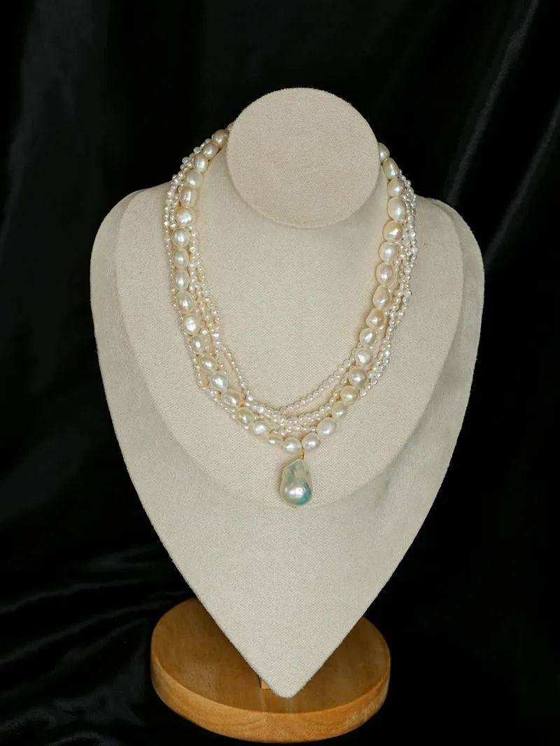 Vintage French Natural Pearl Baroque Multi-layer Necklace